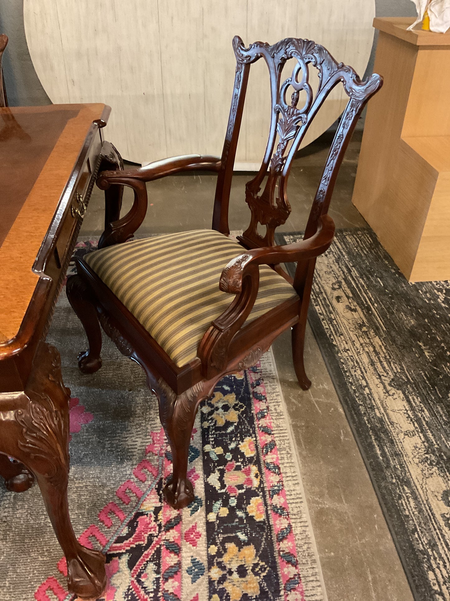 Elegant Dining Table w/Flat Wear Drawers 2 Leafs w/Intricate Set of 8 Chairs by Maitland Smith