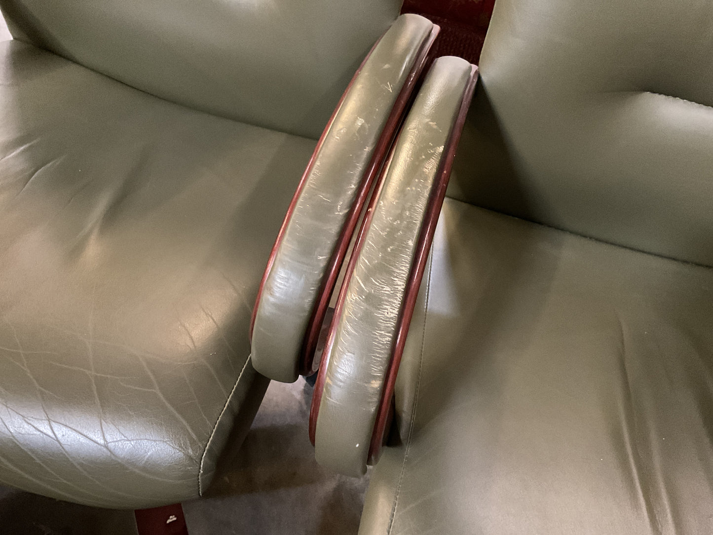 Set of 10 Green Leather Office Chairs