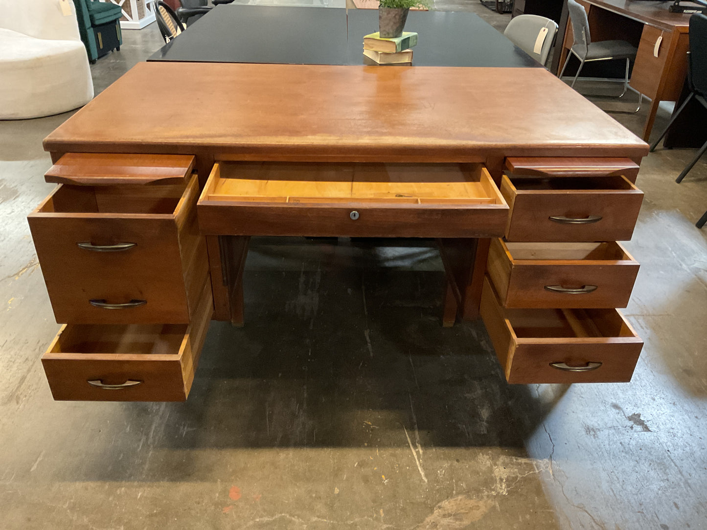 Vintage Solid Oak Teacher Desk w/Key