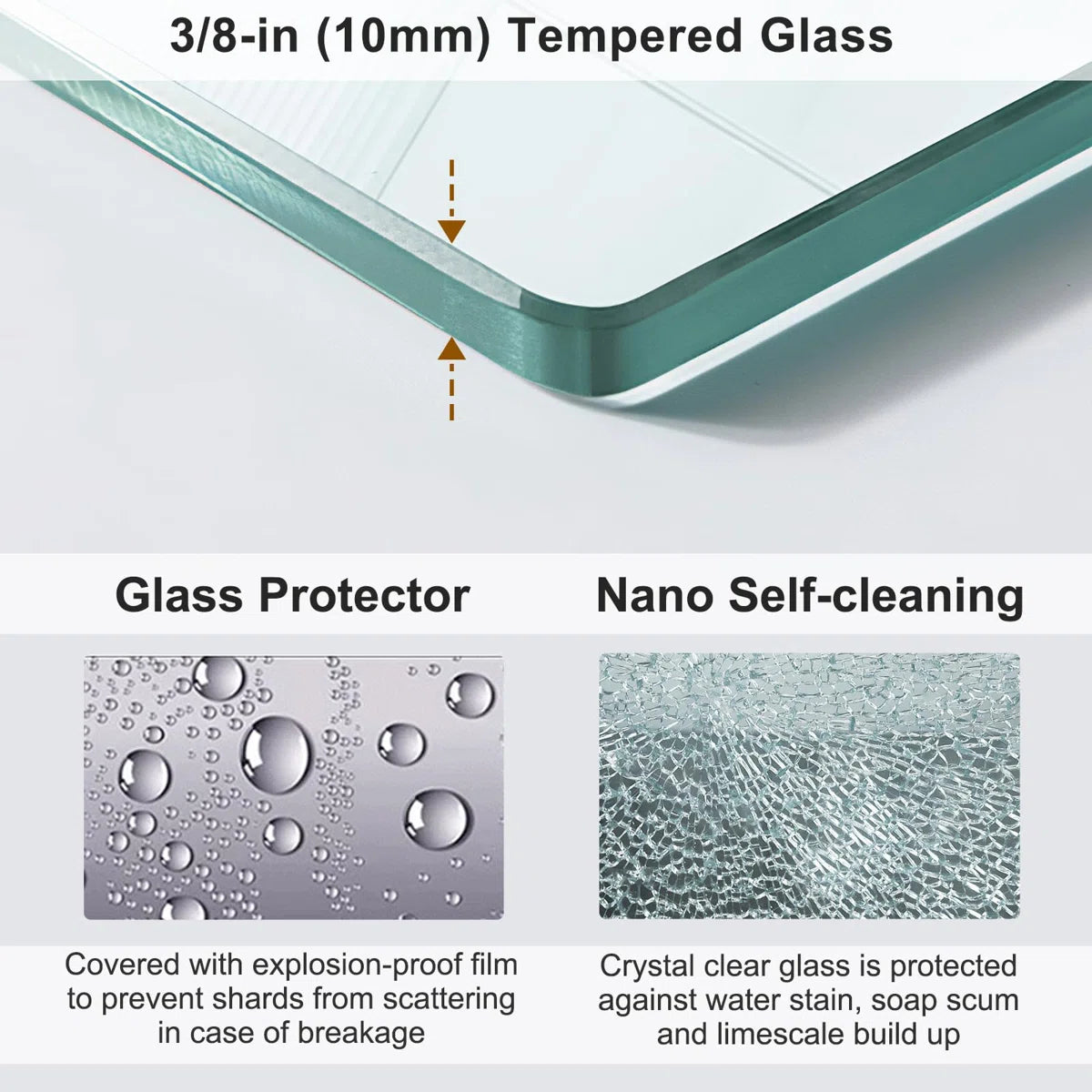 Sliding Frameless Shower Door w/10mm Tempered Glass