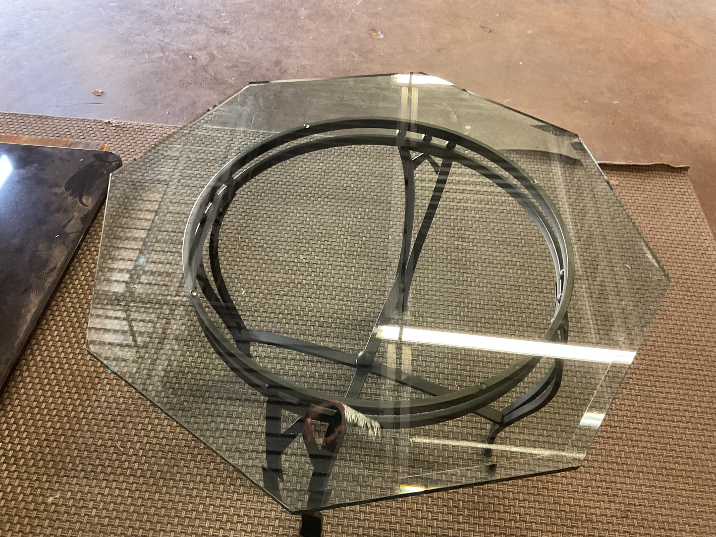 Octagon Glass Table w/Iron Base