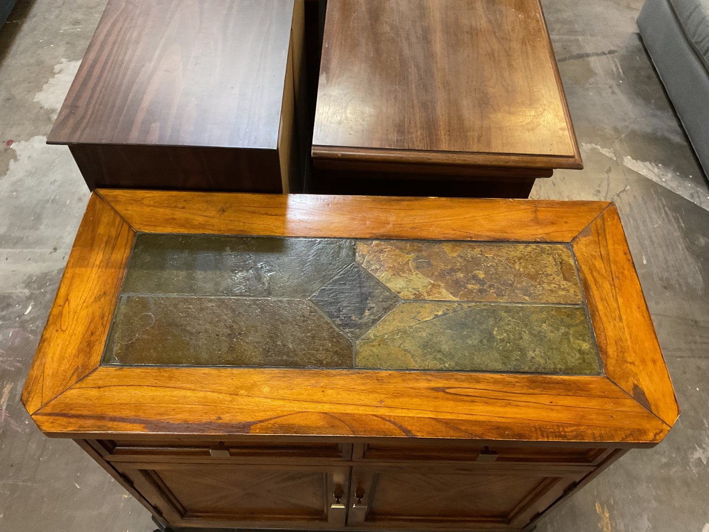 Vintage Oak Buffet w/Slate Inset