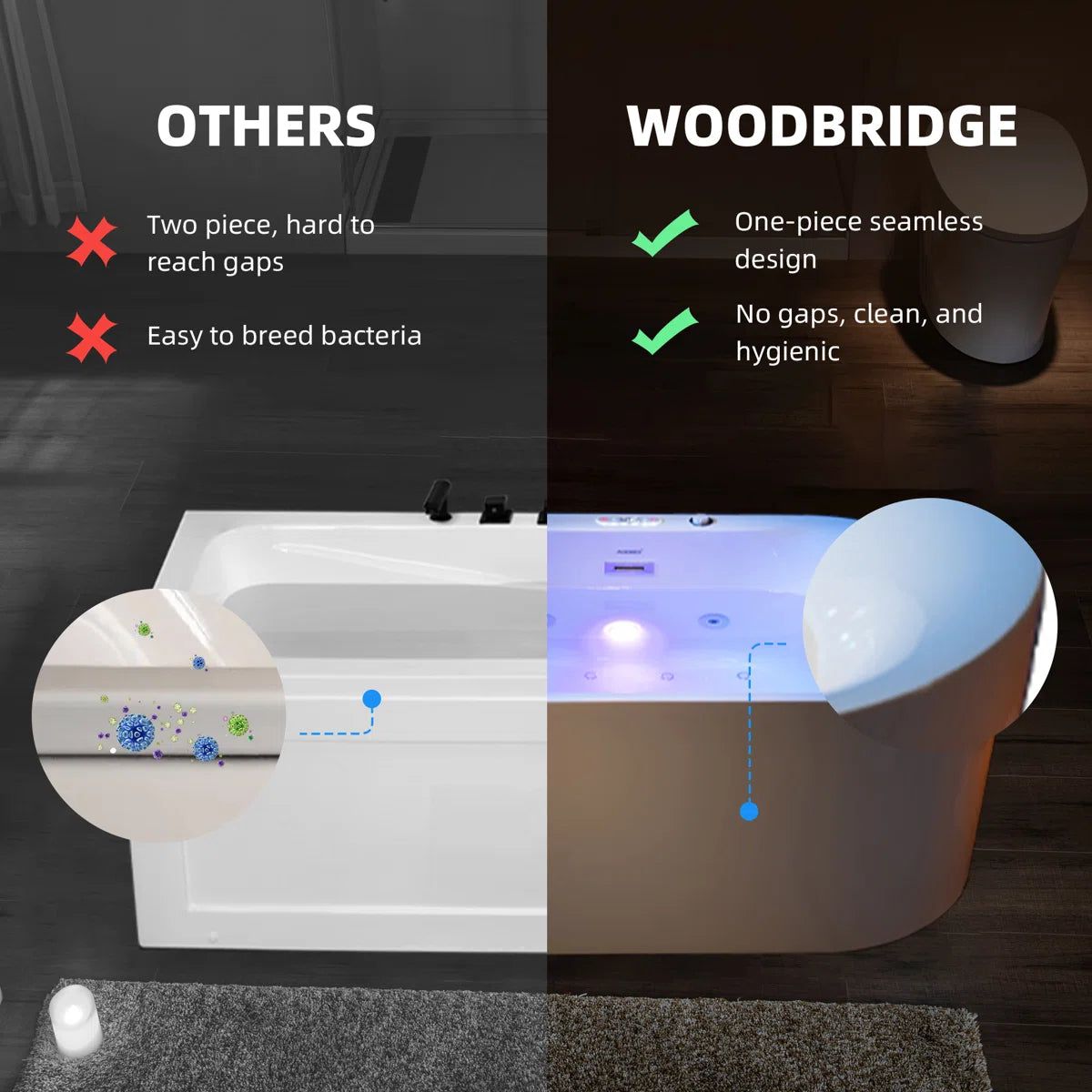 Whirlpool & Air Bubble Heated Freestanding Tub
