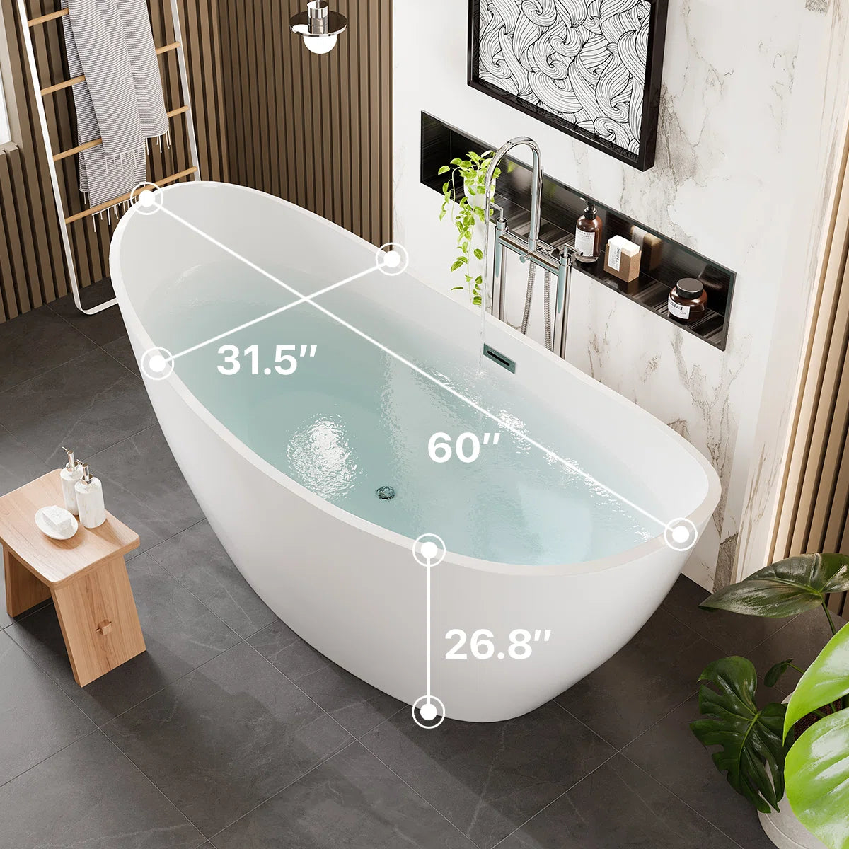 Opalo 59” x 30” Freestanding Soaking Tub