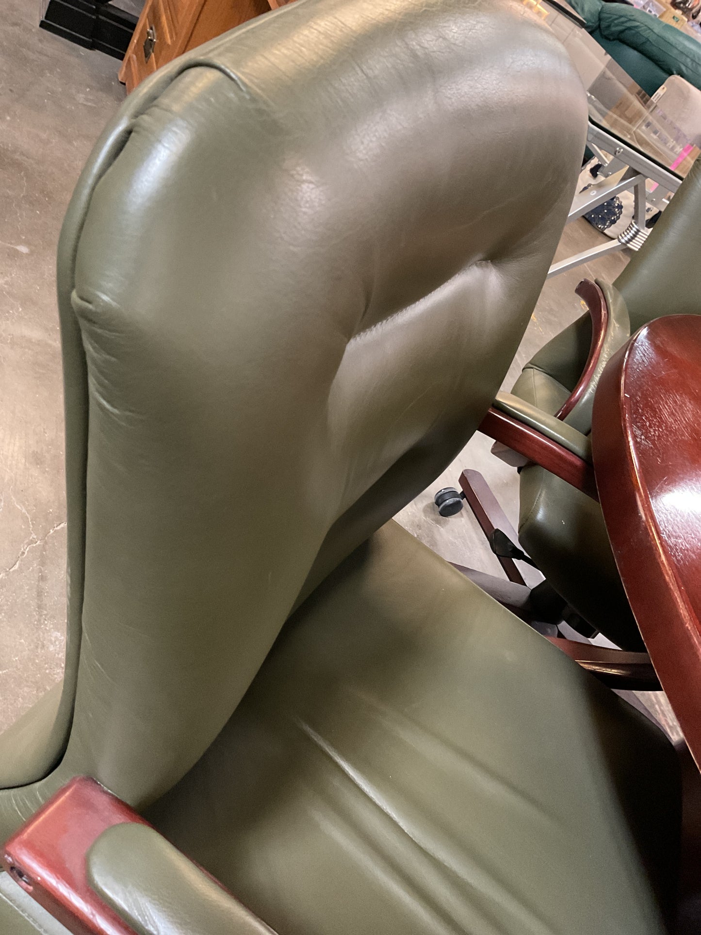 Set of 10 Green Leather Office Chairs