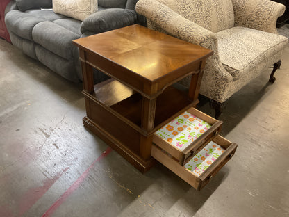 Vintage Tall Side Table w/2 Drawers