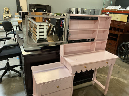 Petal Pink Desk Vanity w/Lighted Mirror