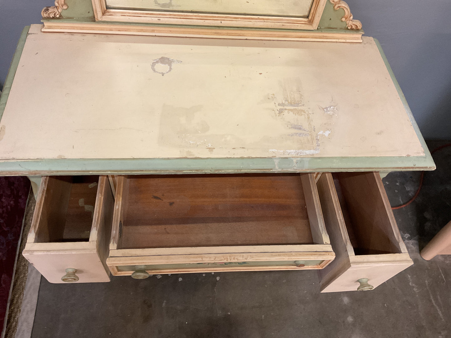 Antique Wood Child Vanity w/Stool