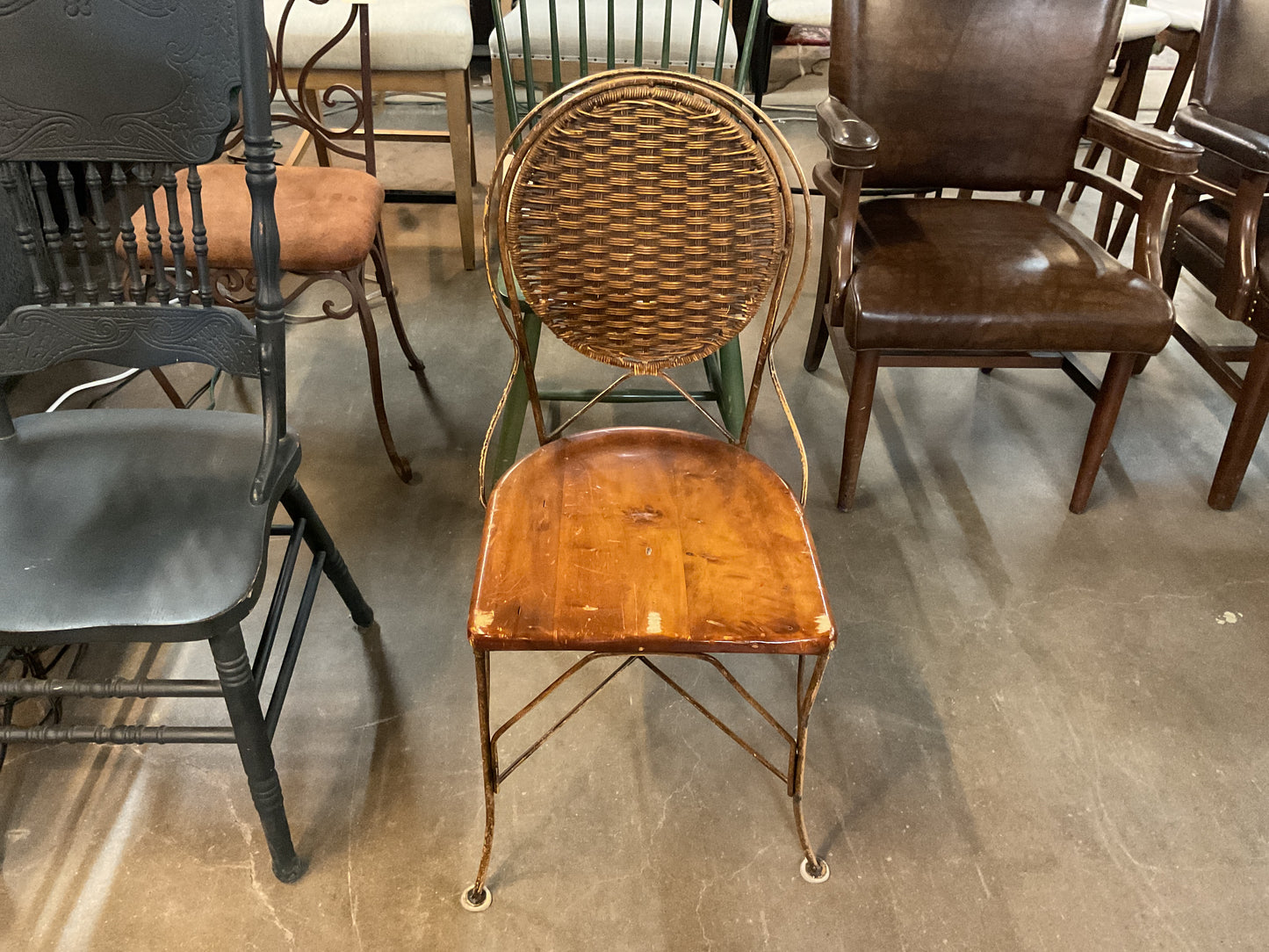 Iron Chair w/ Wood & Rattan