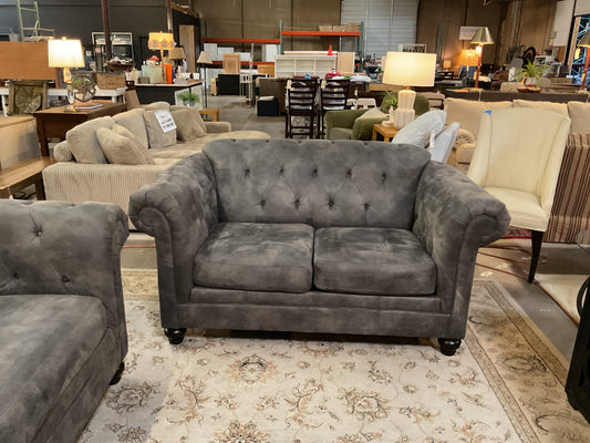 Charcoal Tufted Rolled Arm Loveseat