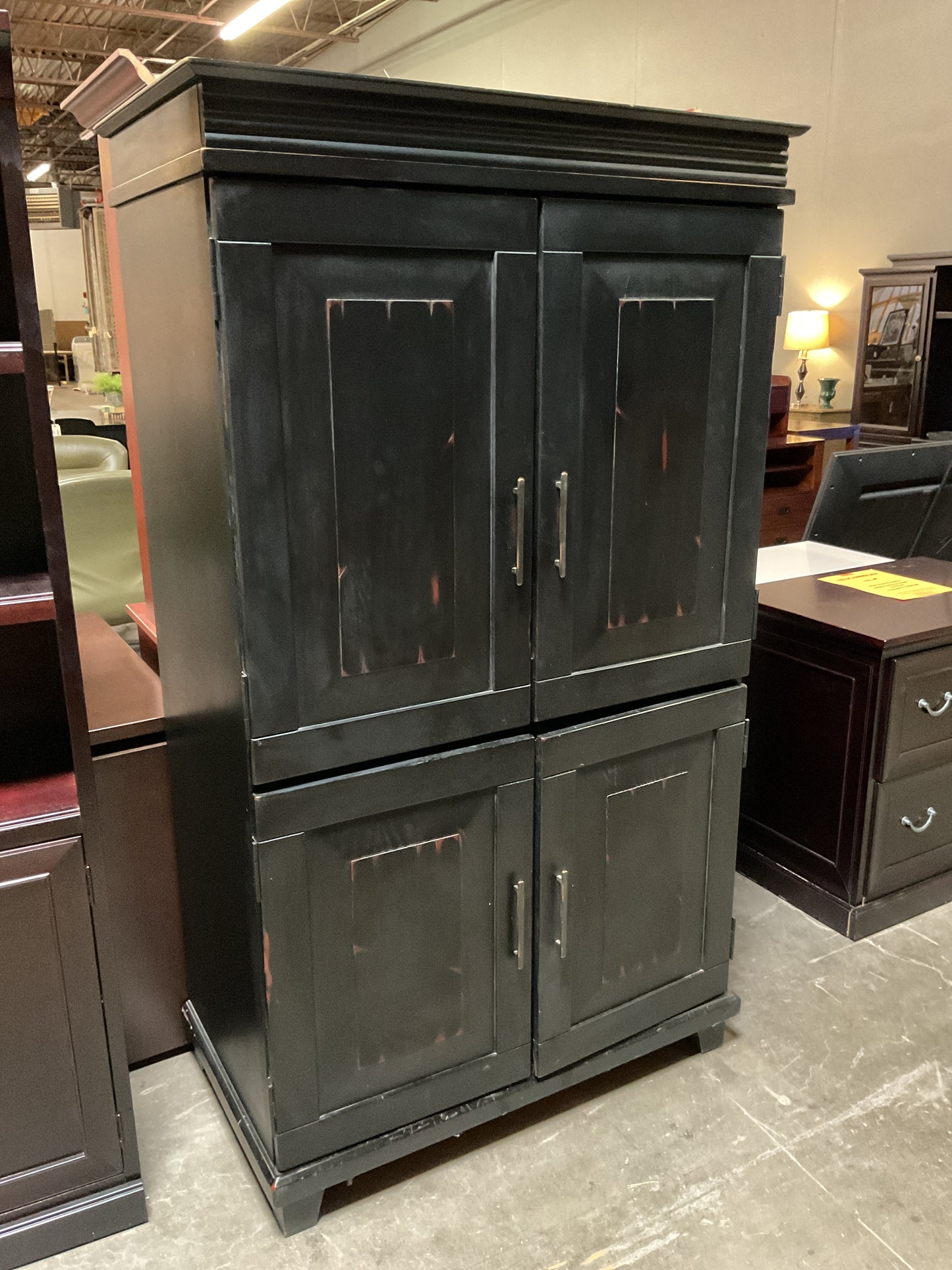 Pier 1 Black Distressed Wood Armoire & Tv Cabinet