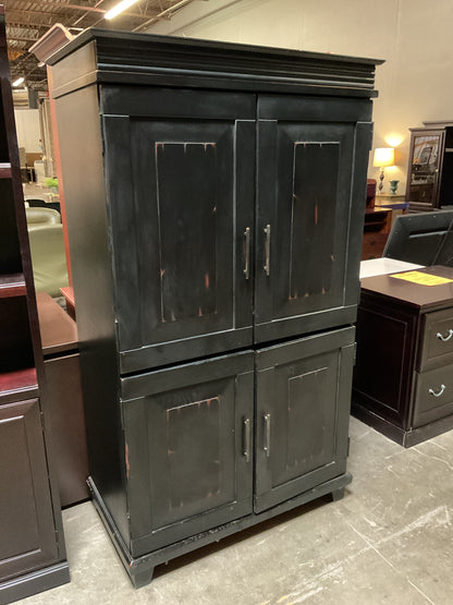 Pier 1 Black Distressed Wood Armoire & Tv Cabinet