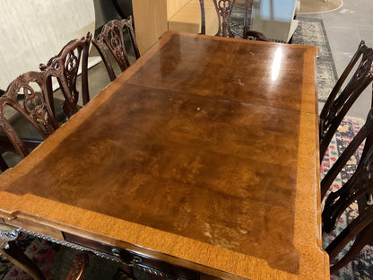 Elegant Dining Table w/Flat Wear Drawers 2 Leafs w/Intricate Set of 8 Chairs by Maitland Smith