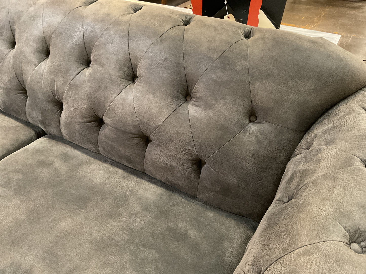 Charcoal Tufted Rolled Arm Sofa