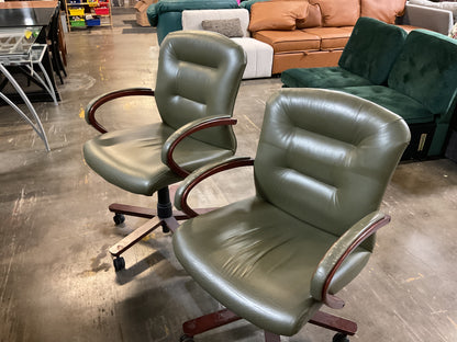 Set of 10 Green Leather Office Chairs