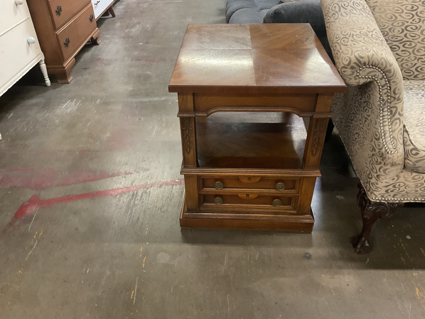 Vintage Tall Side Table w/2 Drawers