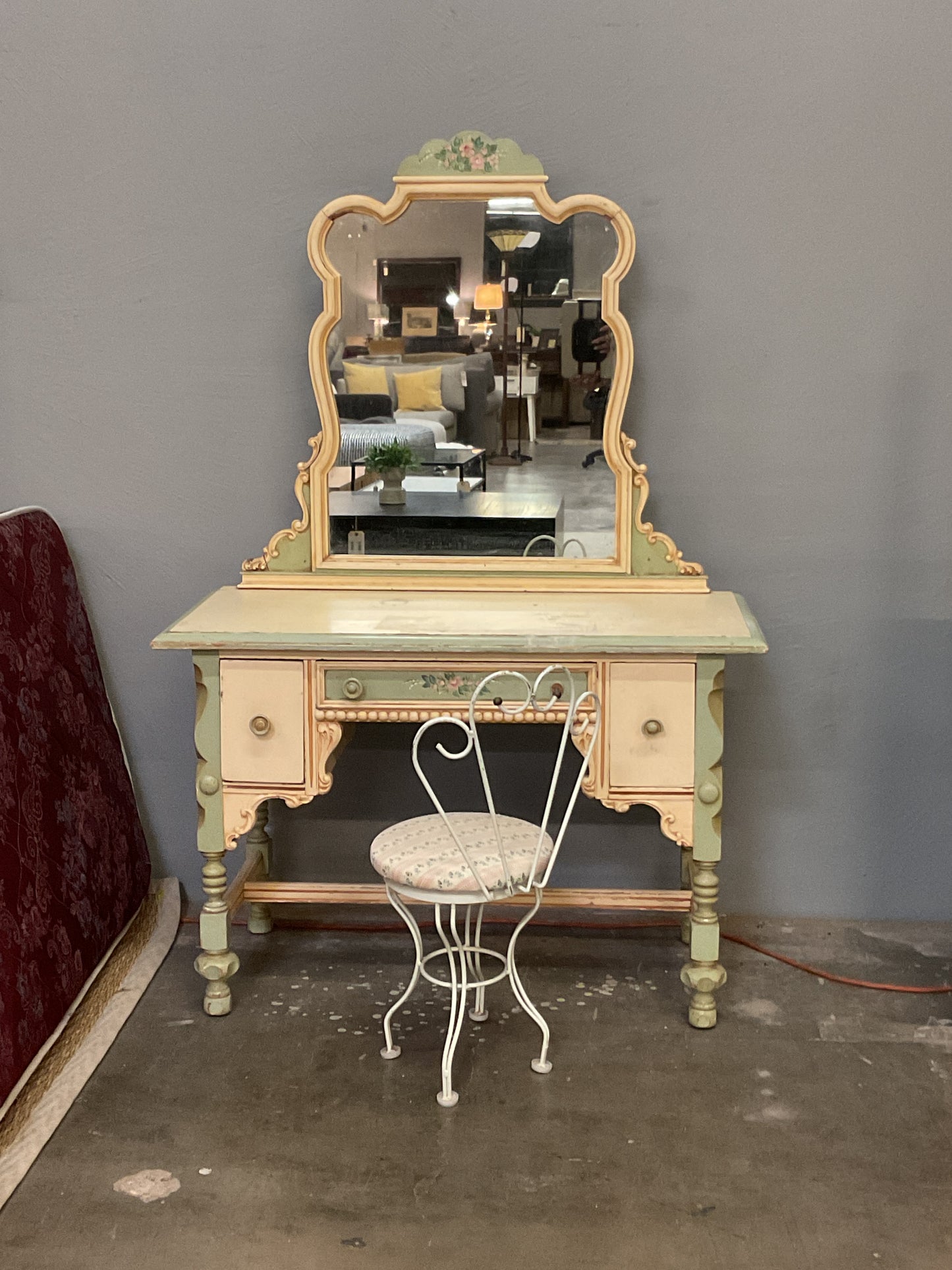 Antique Wood Child Vanity w/Stool