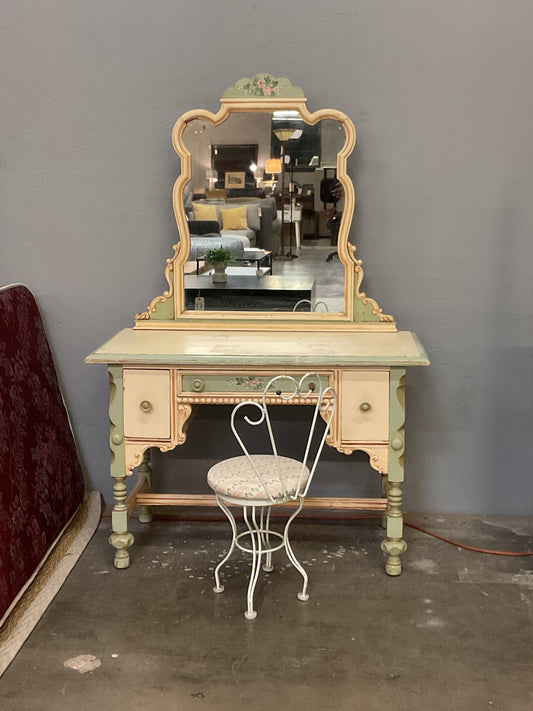 Antique Wood Child Vanity w/Stool