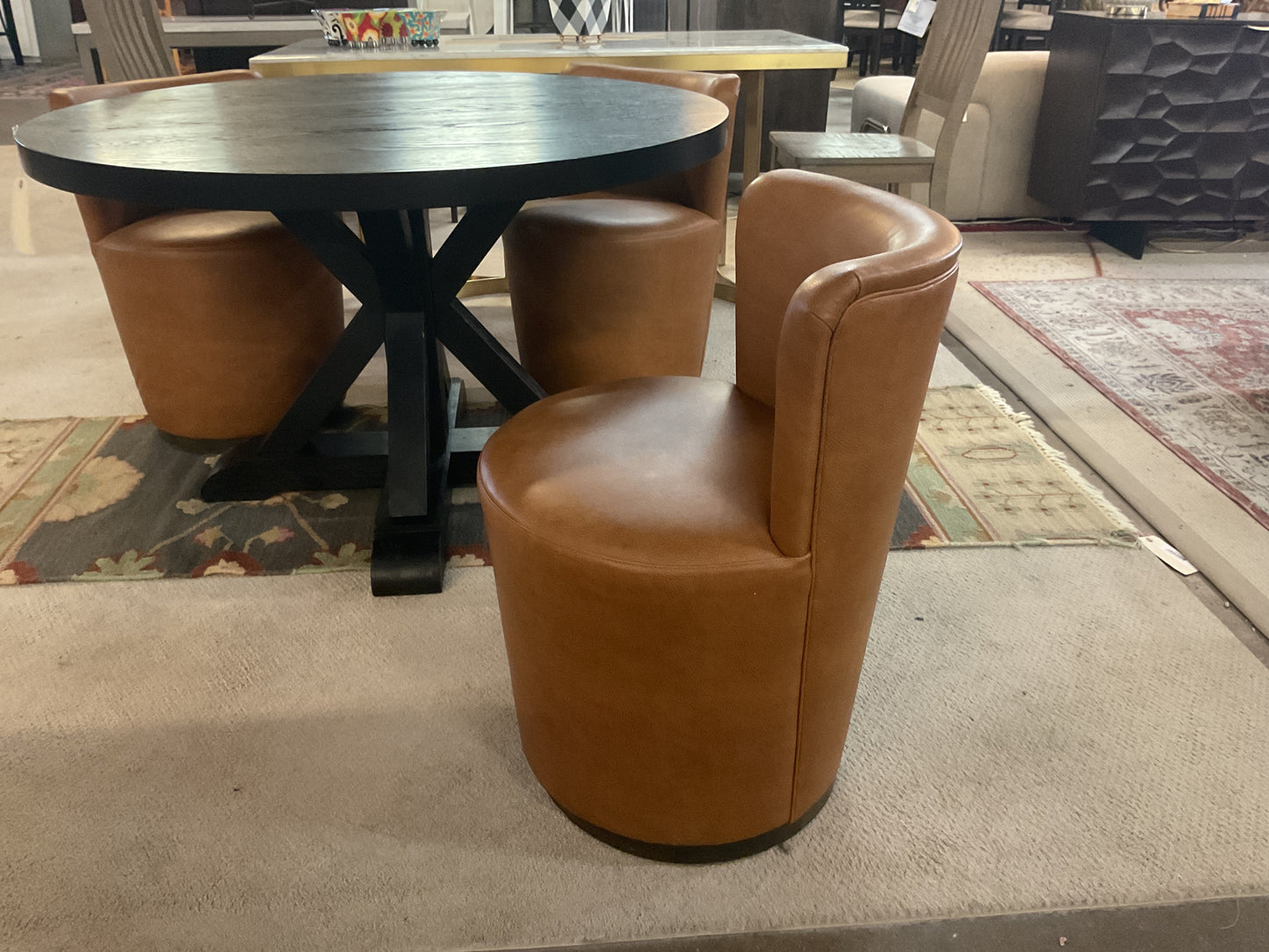 Leather Swivel Barrel Chair