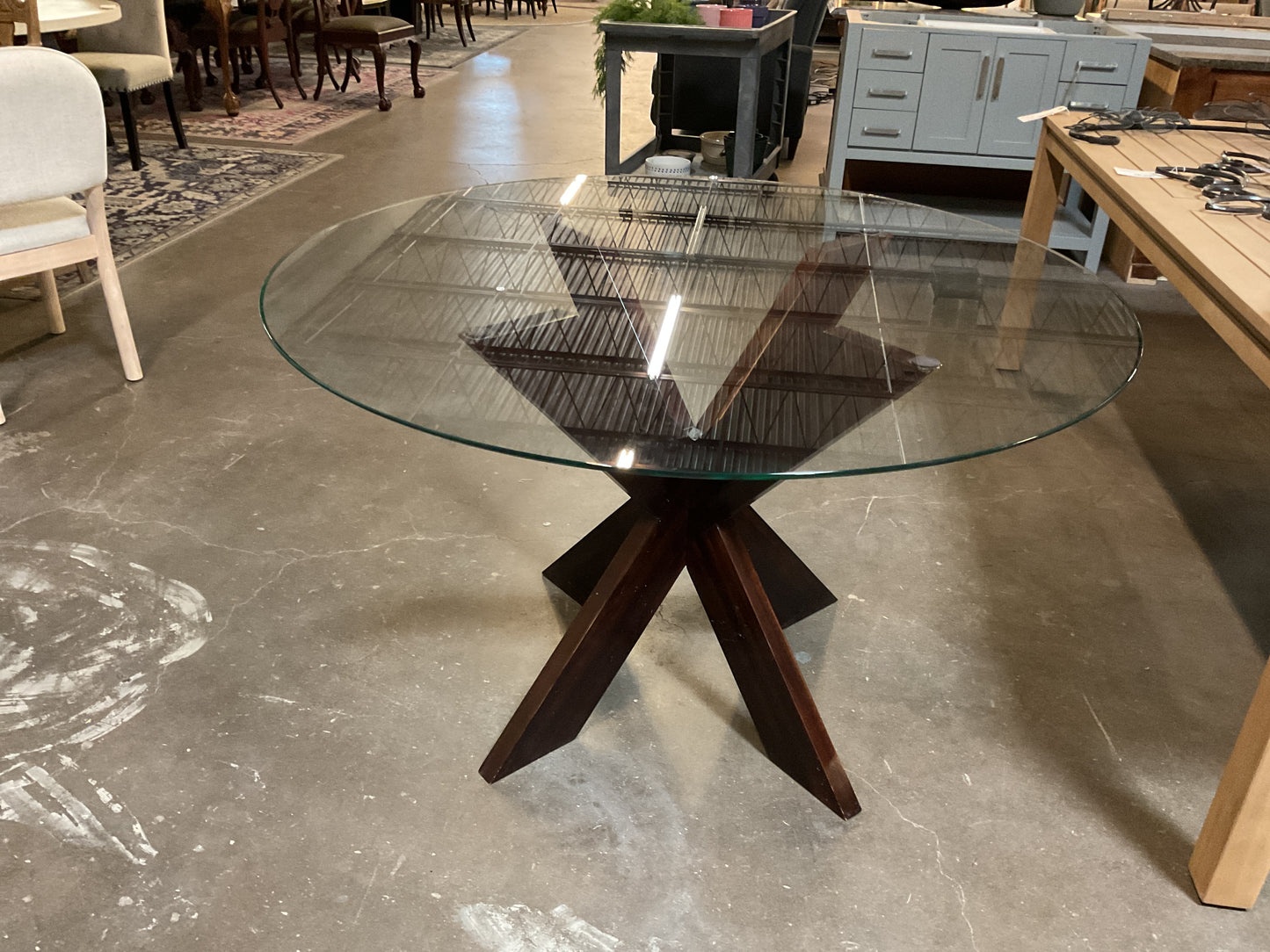 Round Glass Top Table on Wood Base