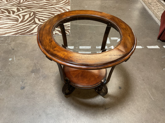 Delilah Wood/Iron Side Table w/Glass Top