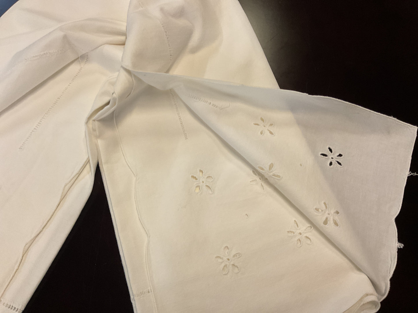 Vintage Handkerchief Cotton Eyelet Tablecloth