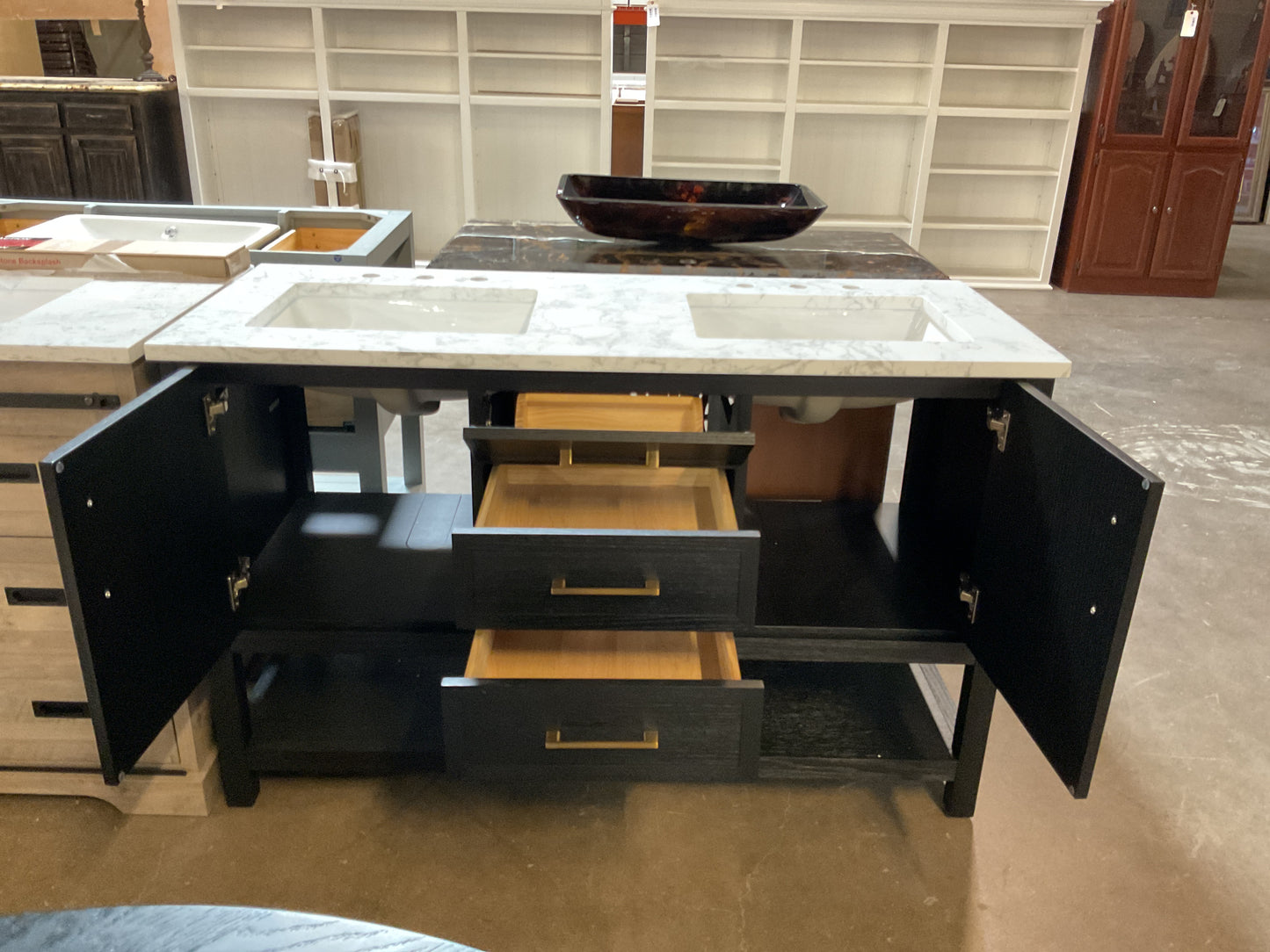 Stratford 54” Double Bathroom Vanity w/Stone Top