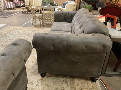 Charcoal Tufted Rolled Arm Sofa