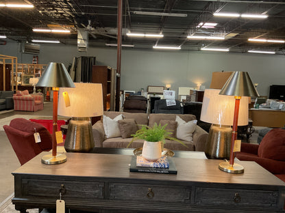 Ralph Lauren Leather & Brass Lamp w/ Metal Shade