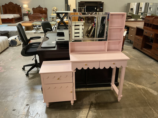 Petal Pink Desk Vanity w/Lighted Mirror