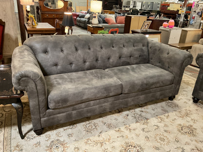 Charcoal Tufted Rolled Arm Sofa