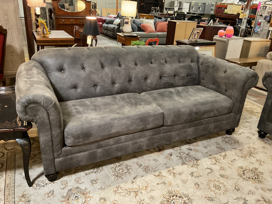 Charcoal Tufted Rolled Arm Sofa