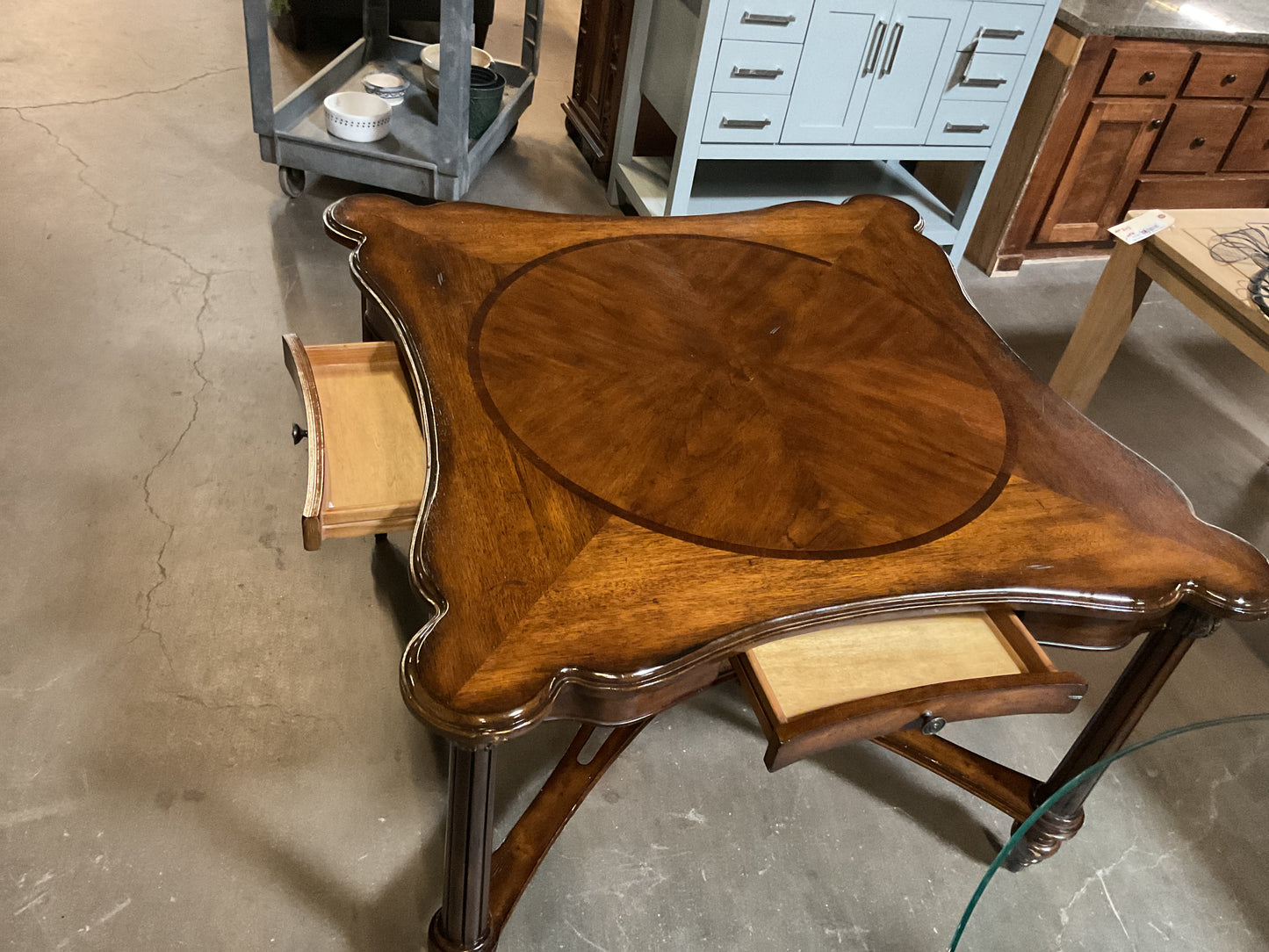 Inlay Game Table w/4 Drawers