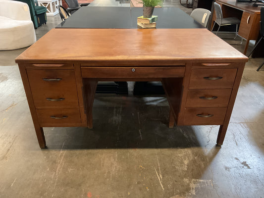 Vintage Solid Oak Teacher Desk w/Key