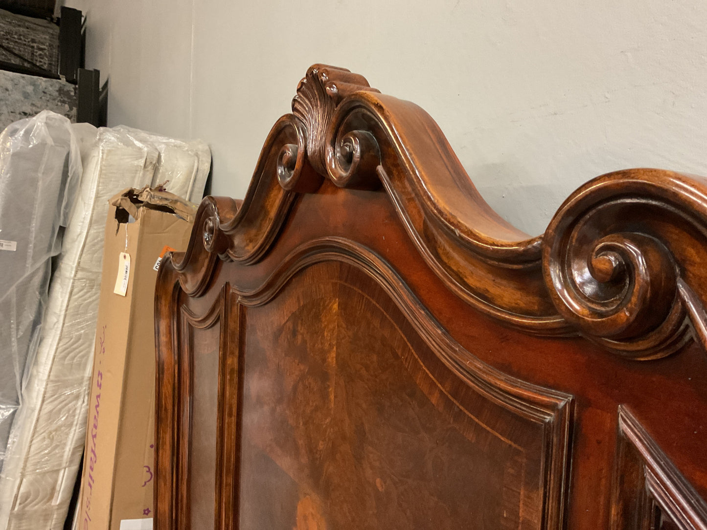 Queen Anne Style Burl Wood Queen Bed