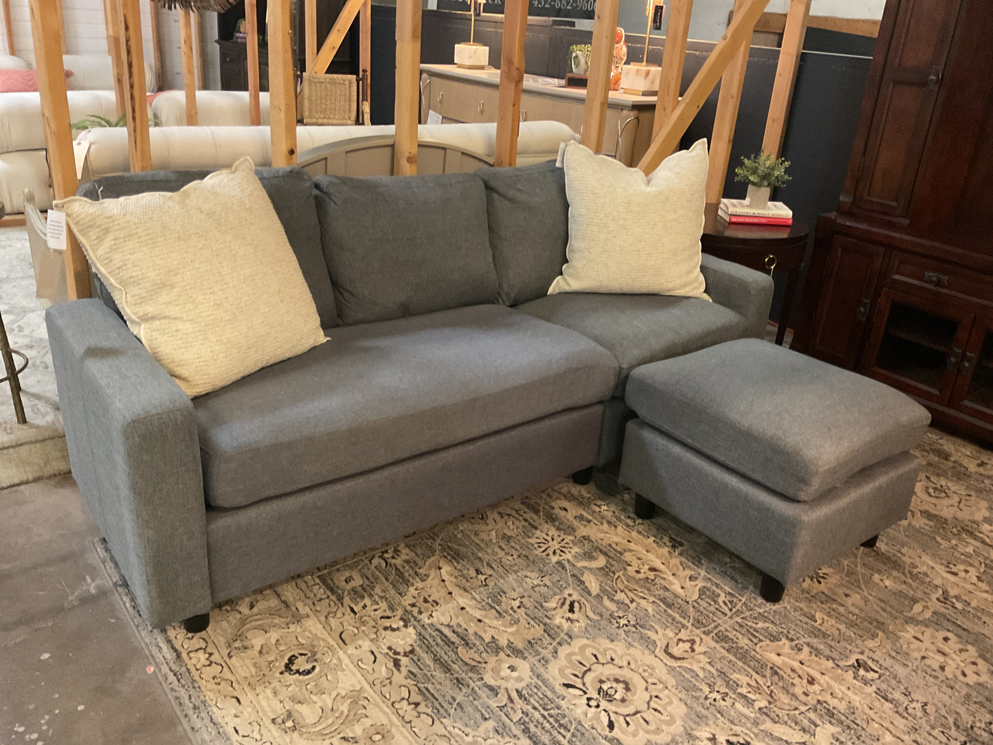 Linen Sectional w/ Reversible Ottoman