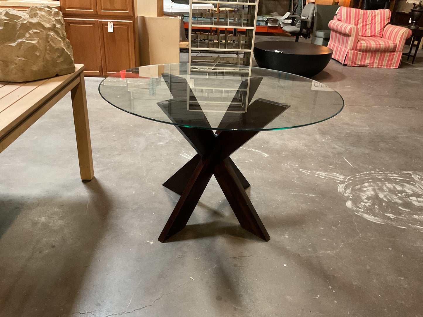 Round Glass Top Table on Wood Base