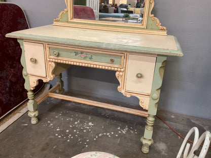 Antique Wood Child Vanity w/Stool
