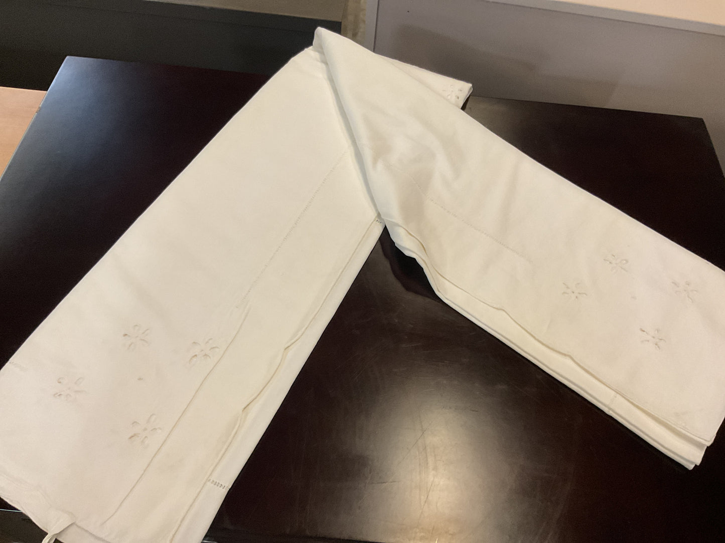 Vintage Handkerchief Cotton Eyelet Tablecloth