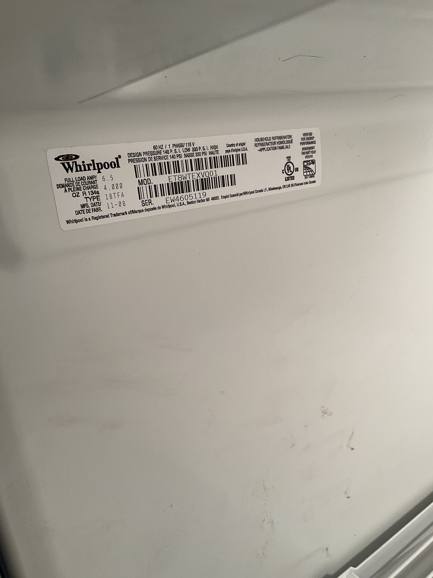 Whirlpool Top Freezer Refrigerator