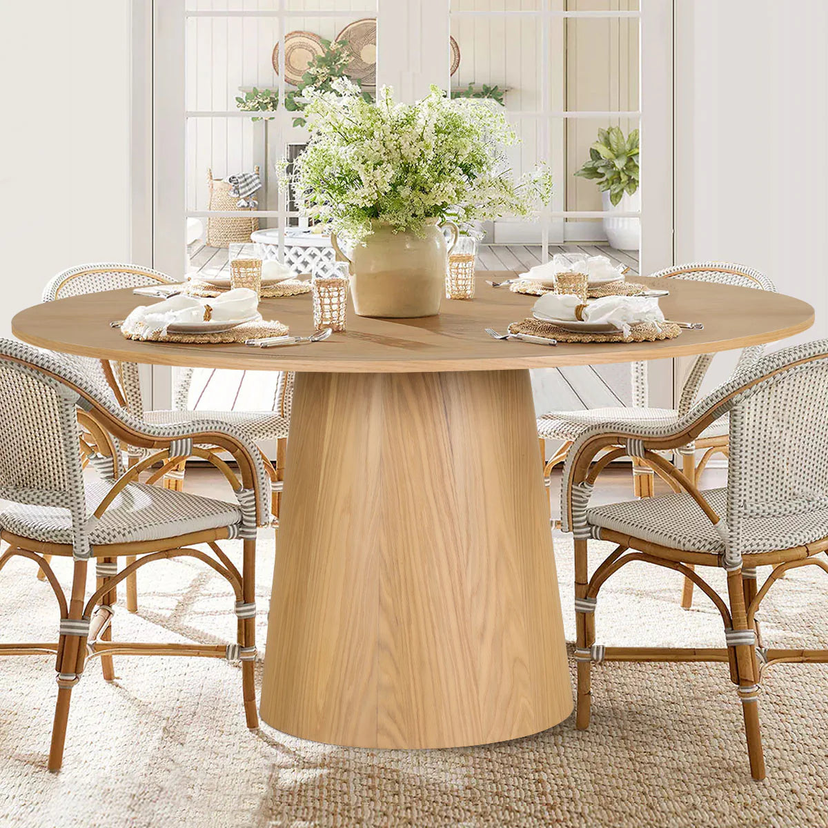 Orchid 60” Oak Round Pedestal Dining Table