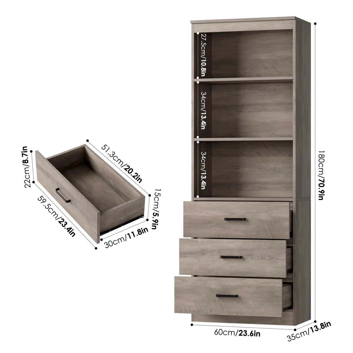 Kahler Standard Bookcase w/3 Drawers