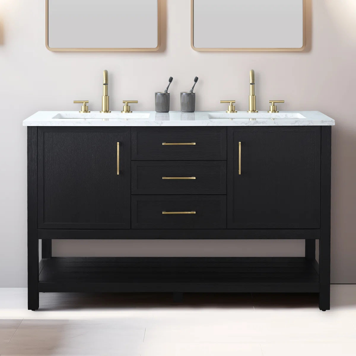 Stratford 54” Double Bathroom Vanity w/Stone Top