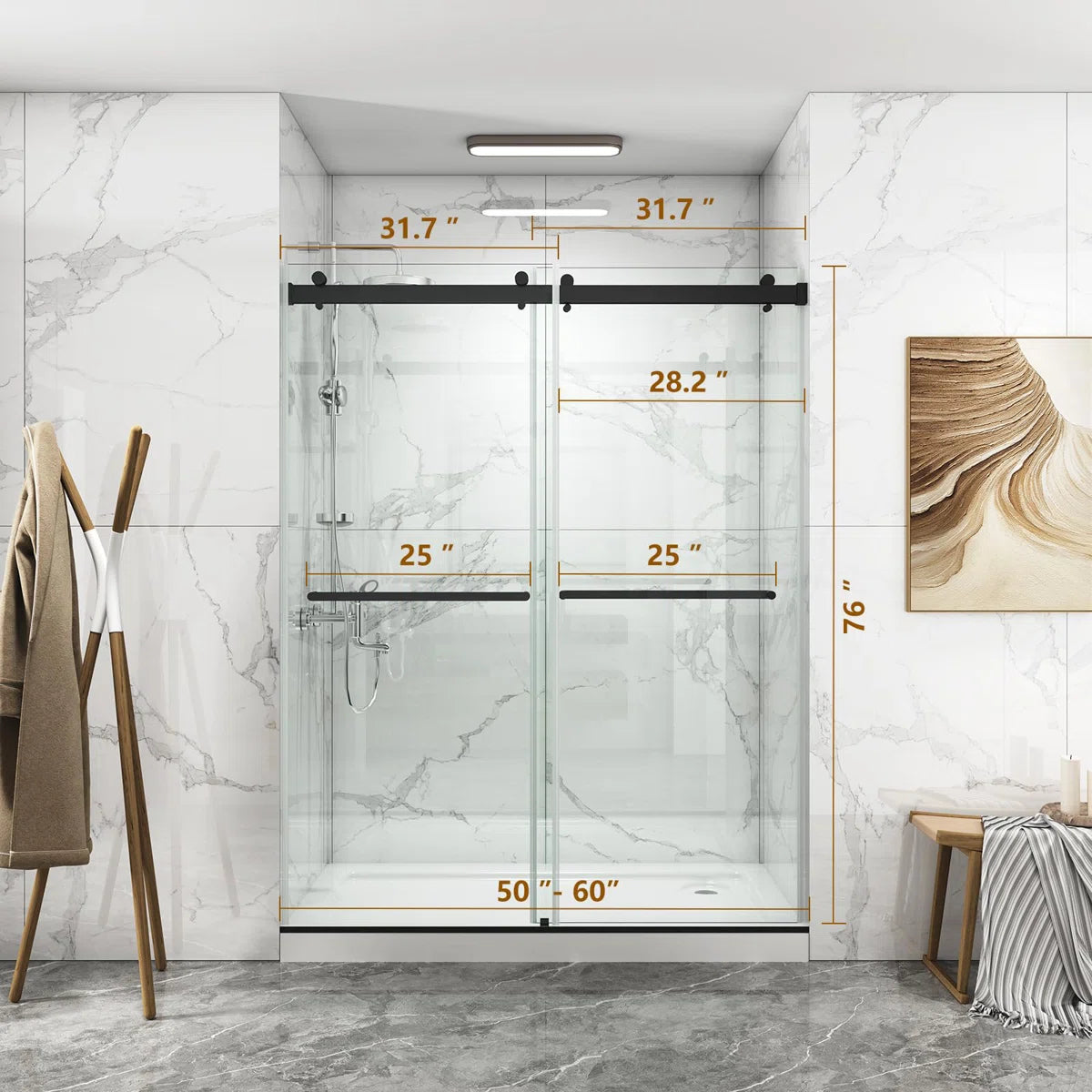 Sliding Frameless Shower Door w/10mm Tempered Glass