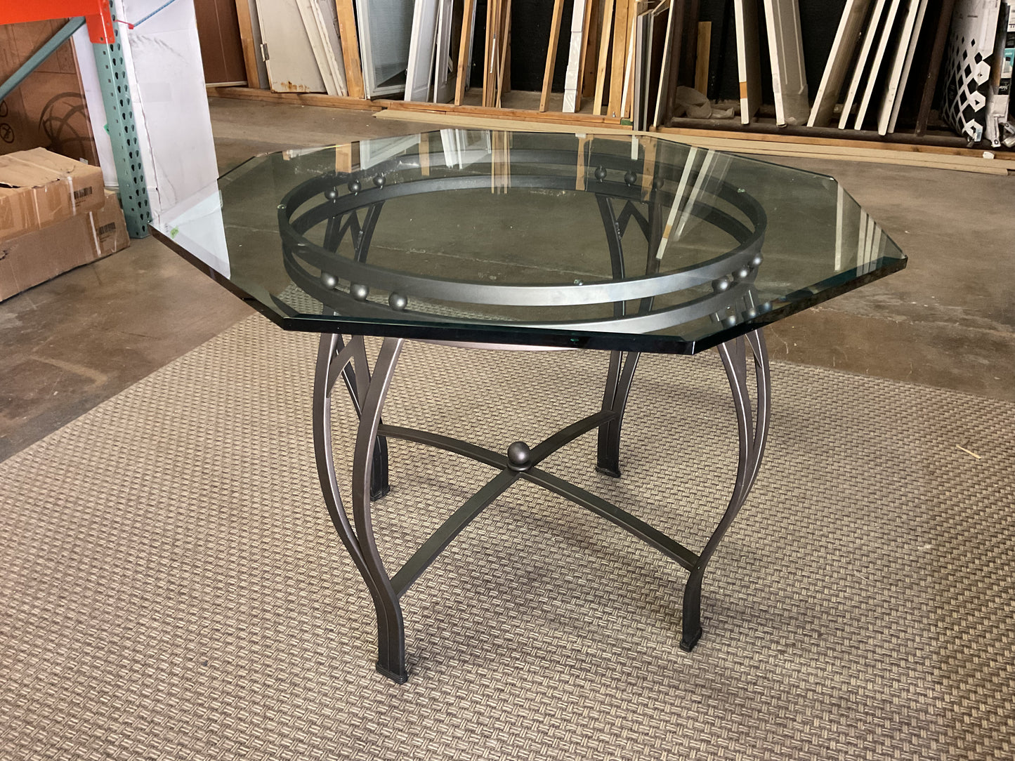 Octagon Glass Table w/Iron Base
