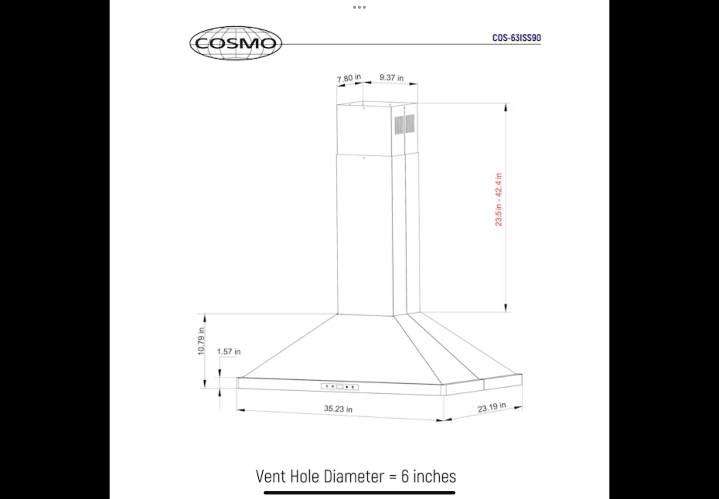 Cosmo 36” Ducted Island Range Hood