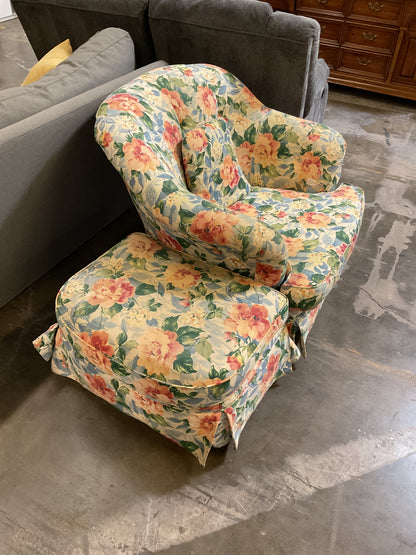 Floral Chair w/Ottoman