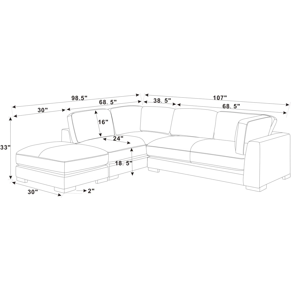 Beeston 3 Piece Corduroy Sectional